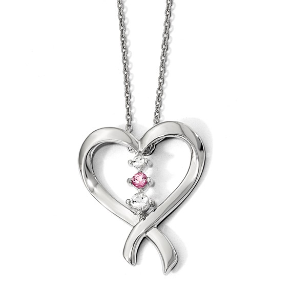 10k White Gold Clear & Pink Topaz Tara w/2in ext Necklace