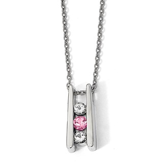 10k White Gold Clear & Pink Topaz Grateful w/2in ext Necklace