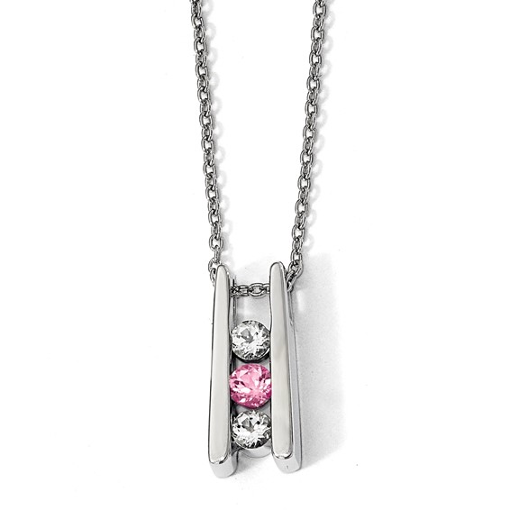 10k White Gold Clear & Pink Topaz Grateful w/2in ext Necklace