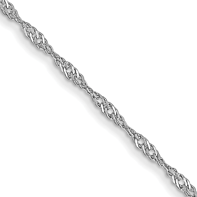 14K White Gold 24 inch Carded 1mm Singapore with Spring Ring Clasp Chain (10SW-24)