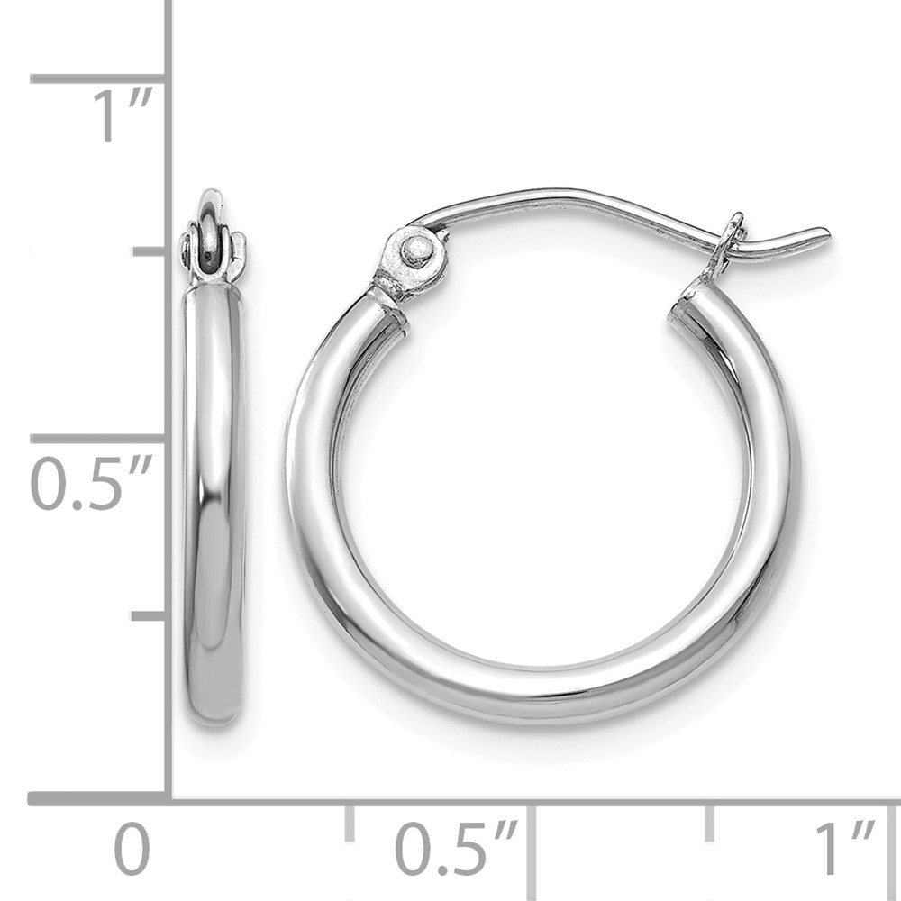 10K White Gold Polished 2mm Tube Hoop Earrings (10T1123)