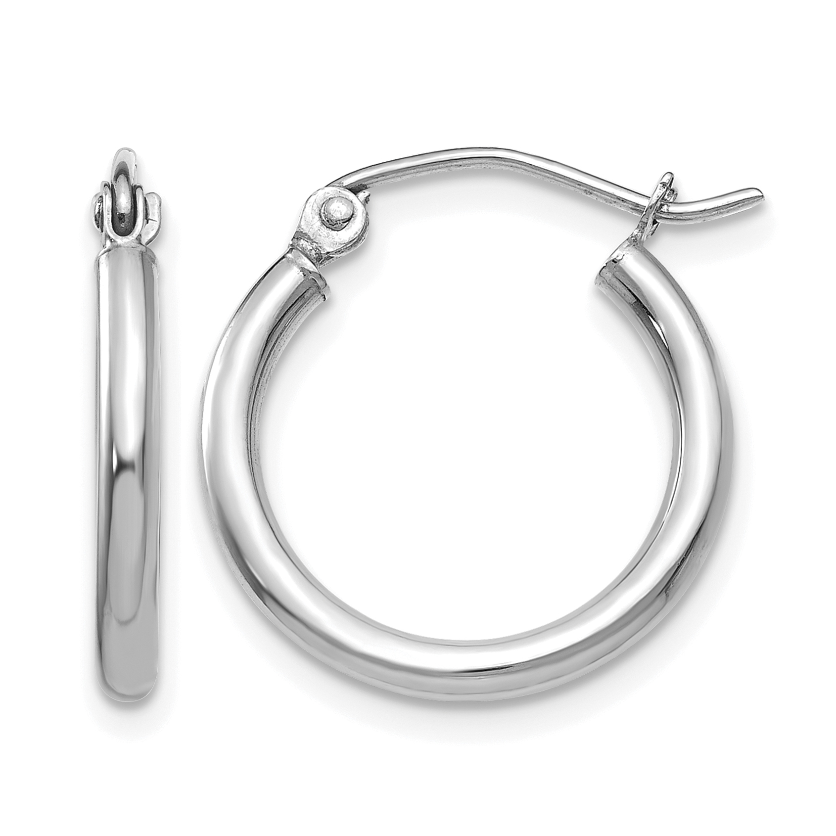 10K White Gold Polished 2mm Tube Hoop Earrings (10T1123)