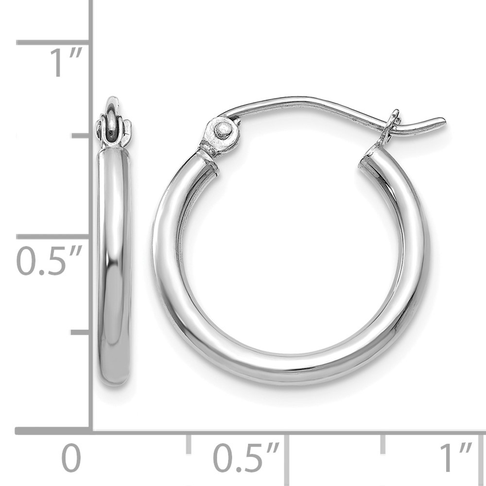 10K White Gold Polished 2mm Lightweight Tube Hoop Earrings (10T1123L)