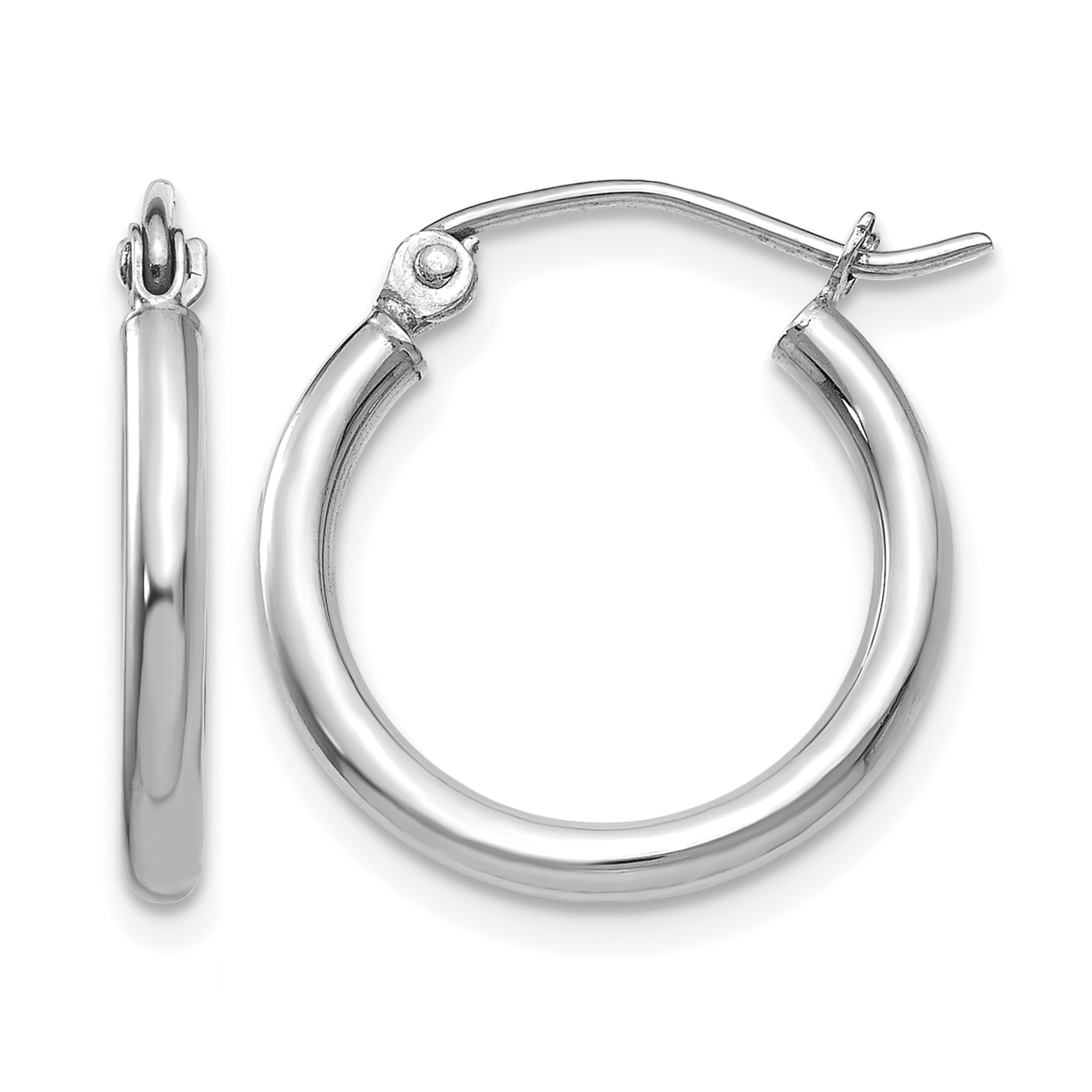 10K White Gold Polished 2mm Lightweight Tube Hoop Earrings (10T1123L)