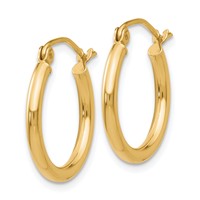 10K Polished 2mm Tube Hoop Earrings view 2