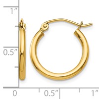 10K Polished 2mm Tube Hoop Earrings view 4