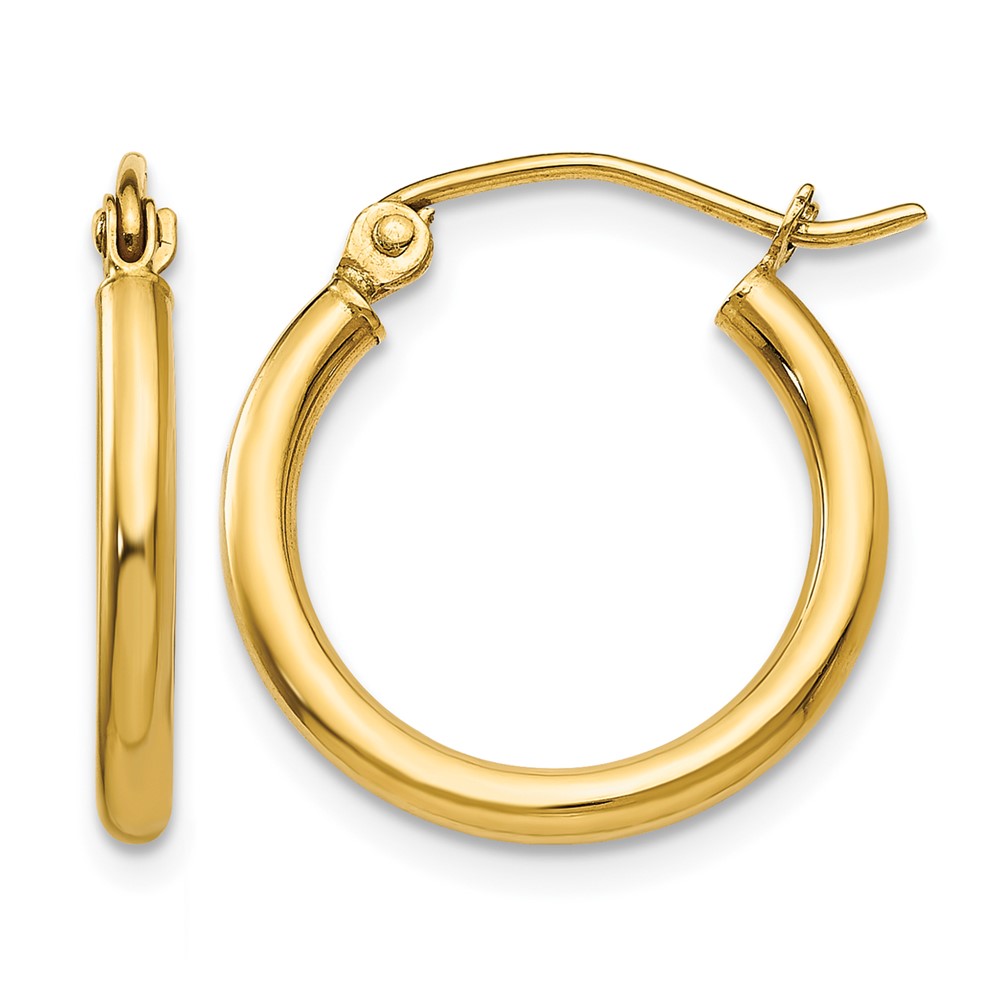 10K Polished 2mm Tube Hoop Earrings (10T1124)