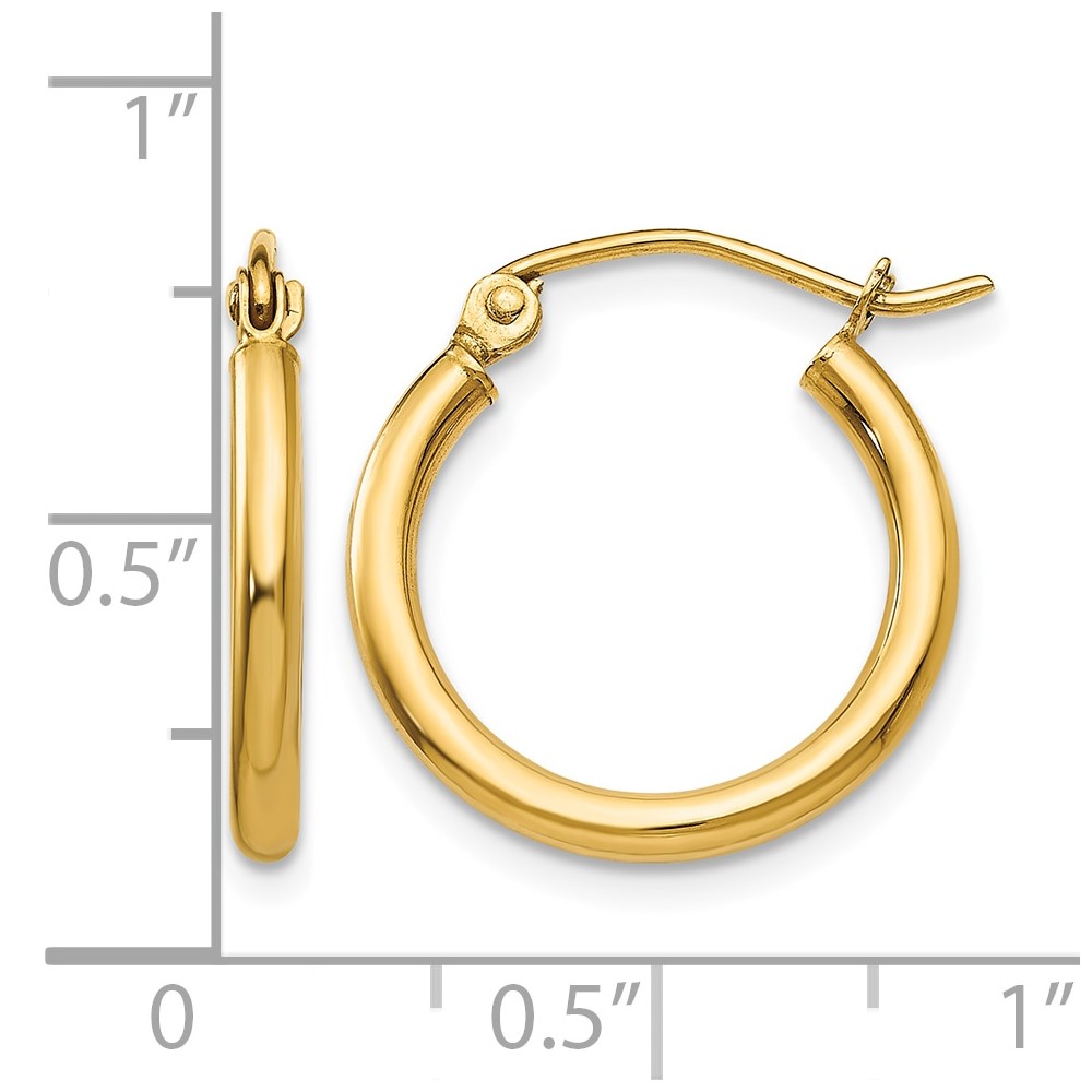 10K Polished 2mm Lightweight Tube Hoop Earrings (10T1124L)