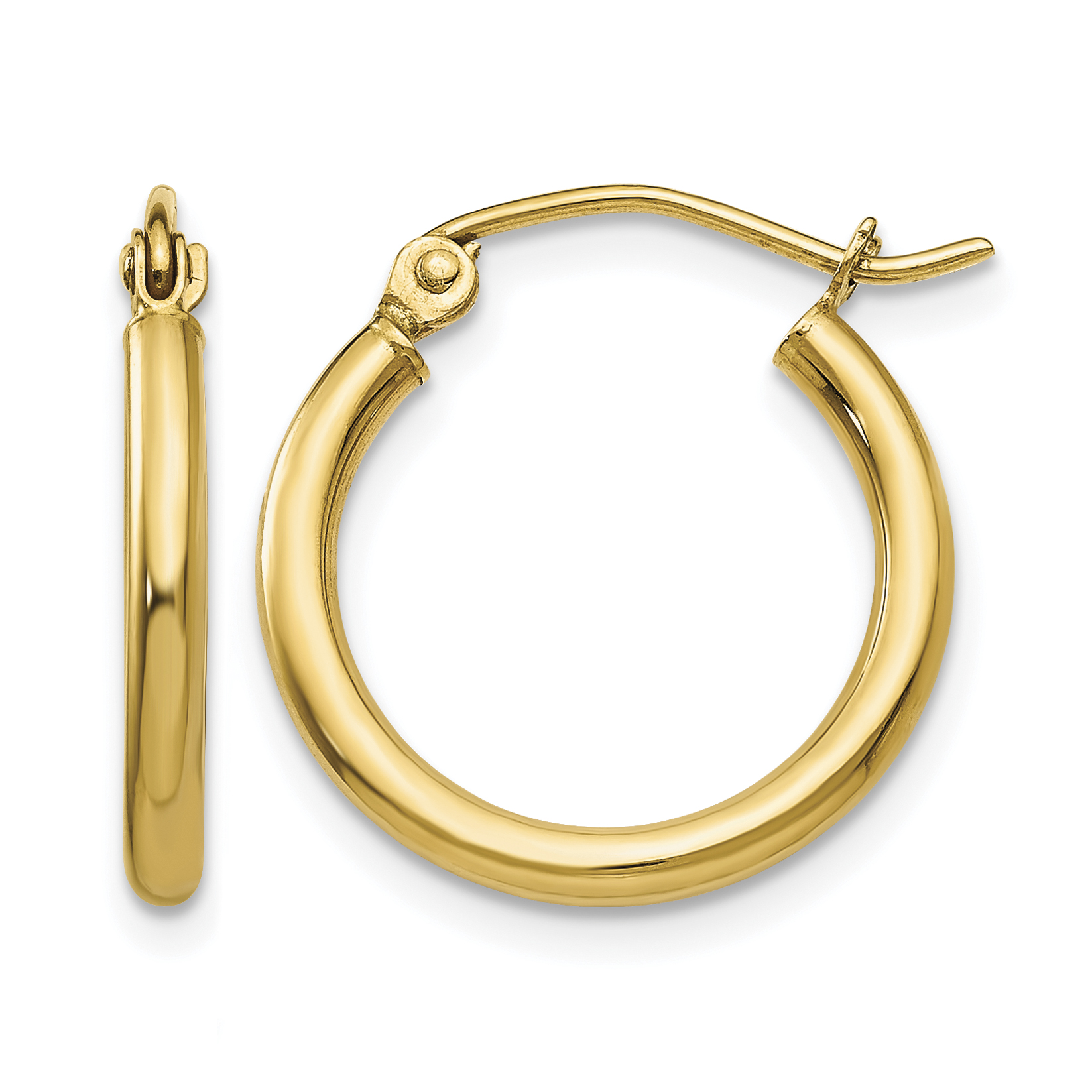 10K Polished 2mm Lightweight Tube Hoop Earrings (10T1124L)