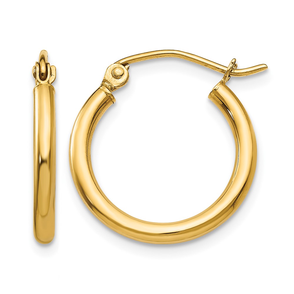 10K Polished 2mm Lightweight Tube Hoop Earrings (10T1124L)
