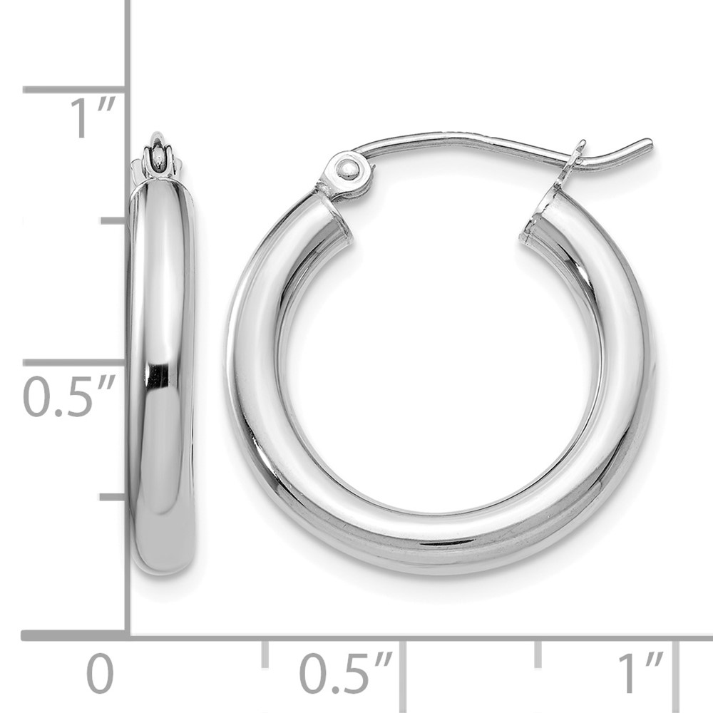 10K White Gold Polished 3mm Tube Hoop Earrings (10T1125)