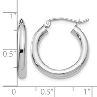 10K White Gold Polished 3mm Tube Hoop Earrings view 4
