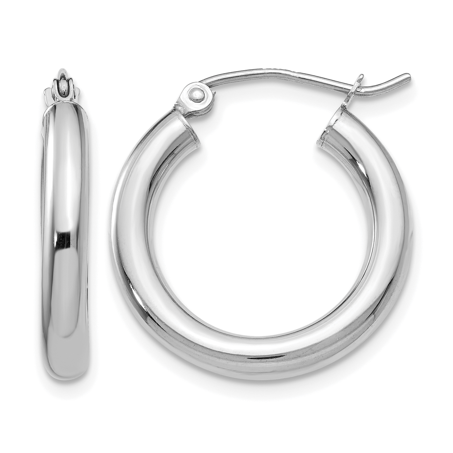 10K White Gold Polished 3mm Tube Hoop Earrings (10T1125)
