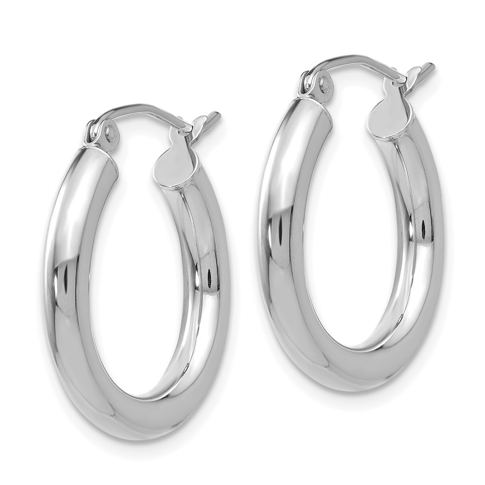 10k White Gold Polished 3mm Lightweight Tube Hoop Earrings (10T1125L)