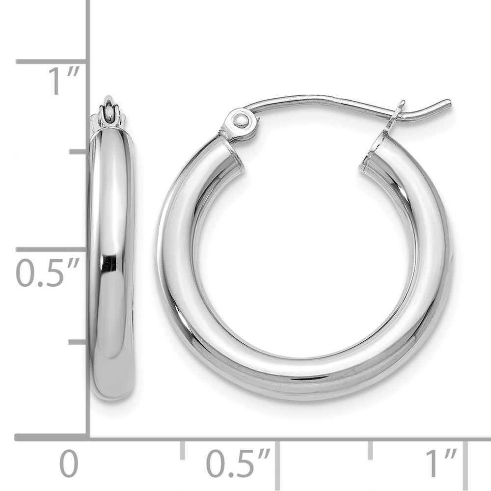 10k White Gold Polished 3mm Lightweight Tube Hoop Earrings (10T1125L)