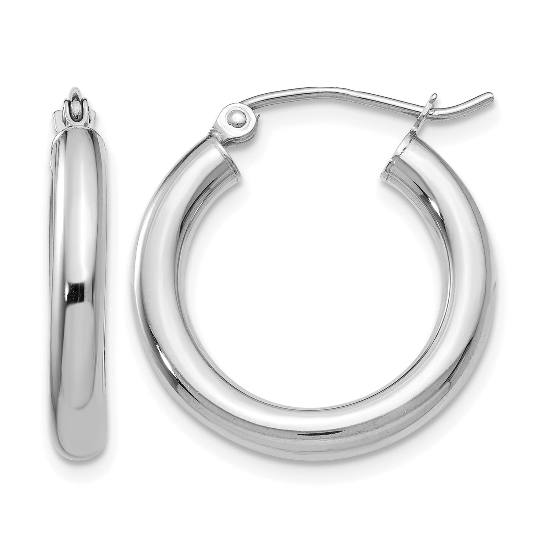 10k White Gold Polished 3mm Lightweight Tube Hoop Earrings (10T1125L)