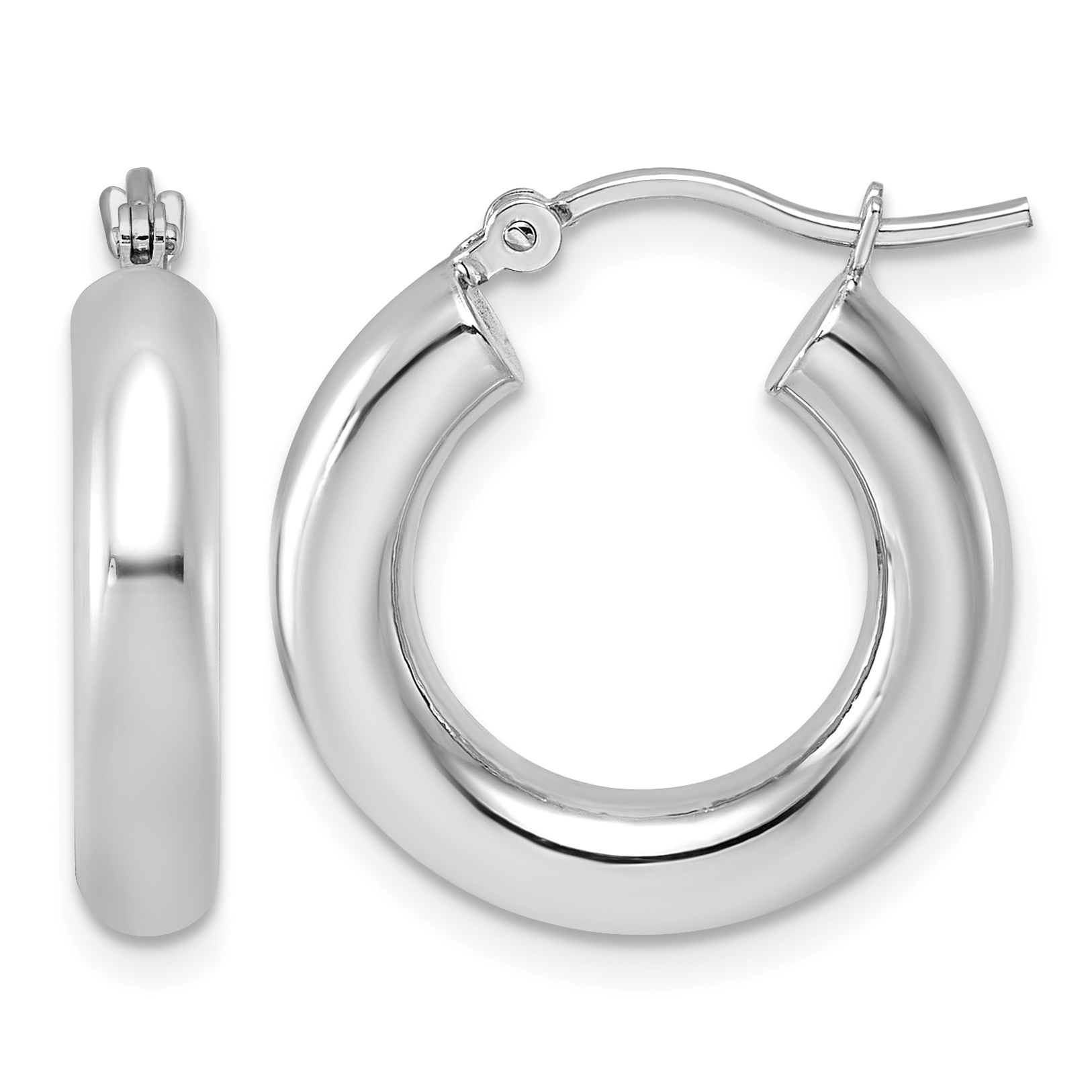 10k White Gold Polished 4mm Tube Hoop Earrings (10T1162)