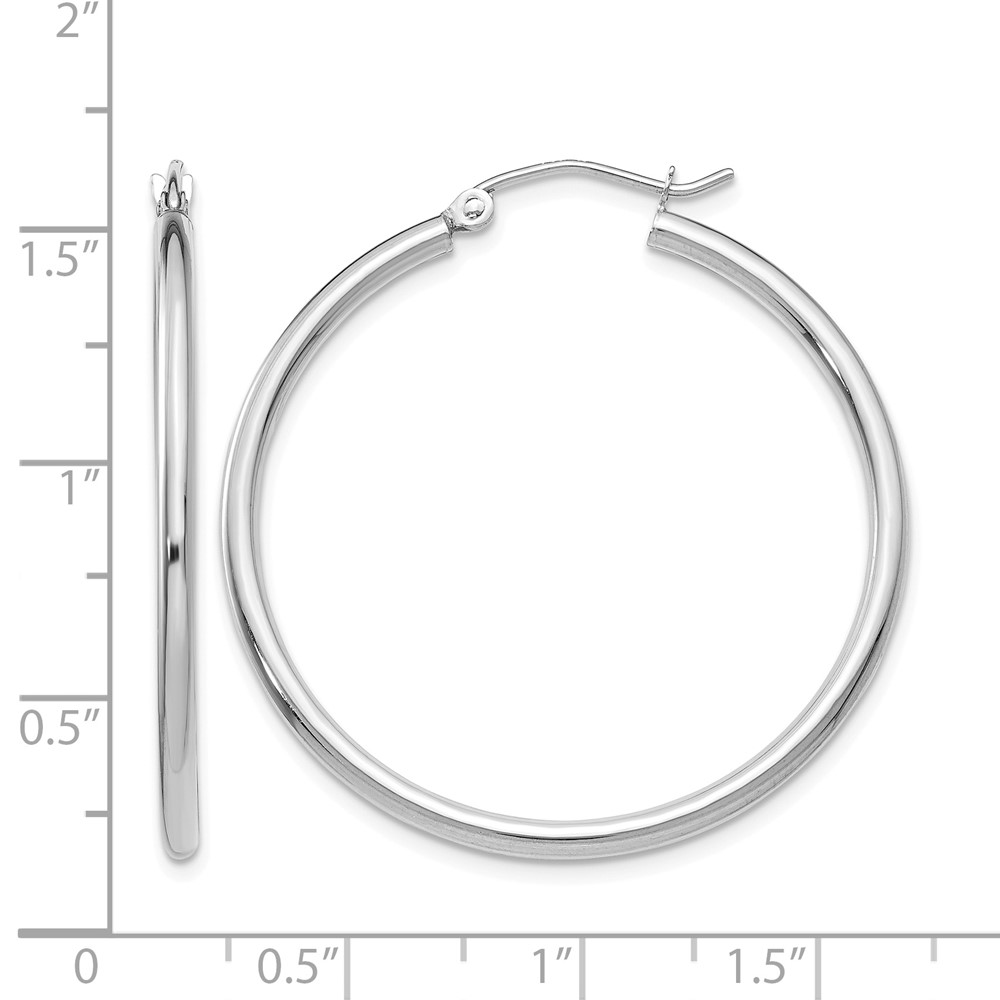 10K White Gold Polished 2mm Tube Hoop Earrings (10T825)