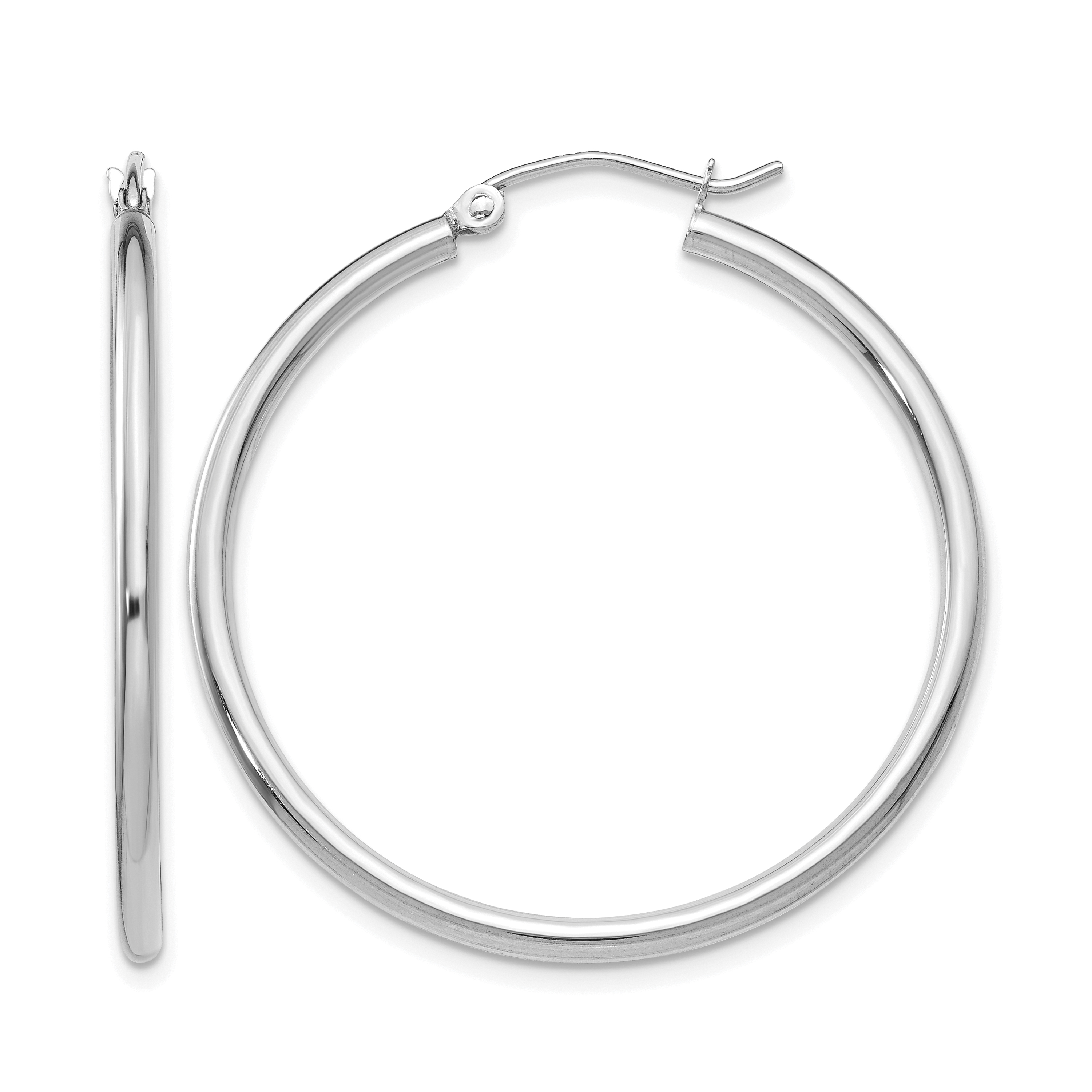 10K White Gold Polished 2mm Tube Hoop Earrings (10T825)