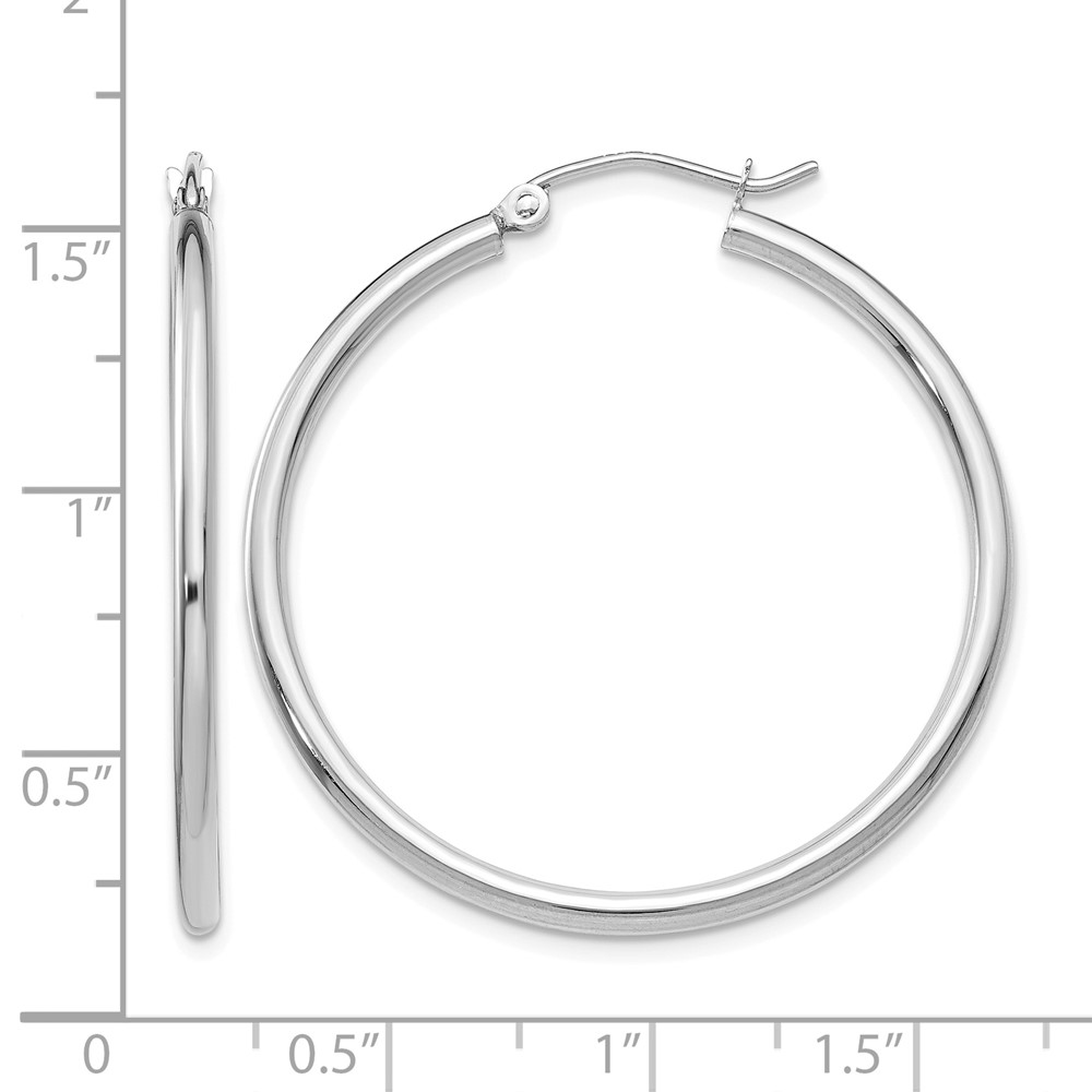 10K White Gold Polished 2mm Lightweight Tube Hoop Earrings (10T825L)