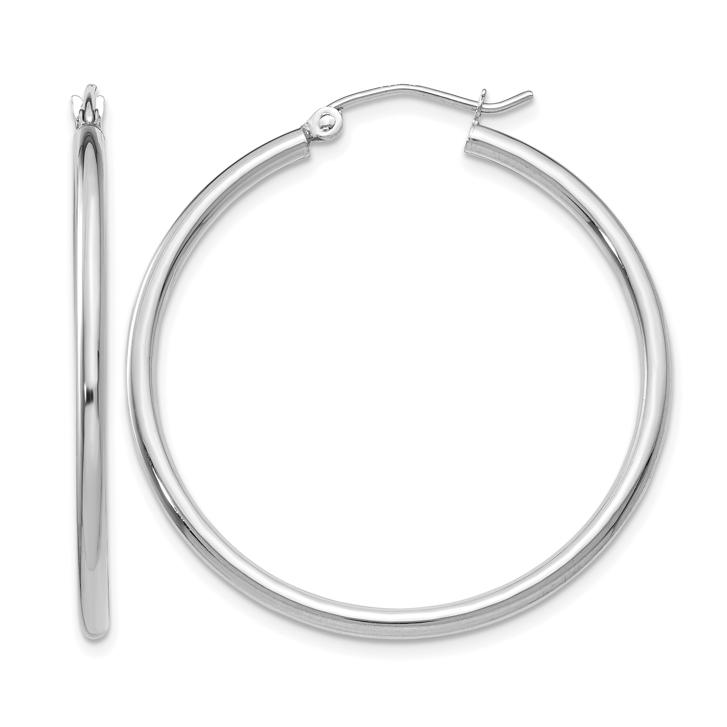 10K White Gold Polished 2mm Lightweight Tube Hoop Earrings (10T825L)