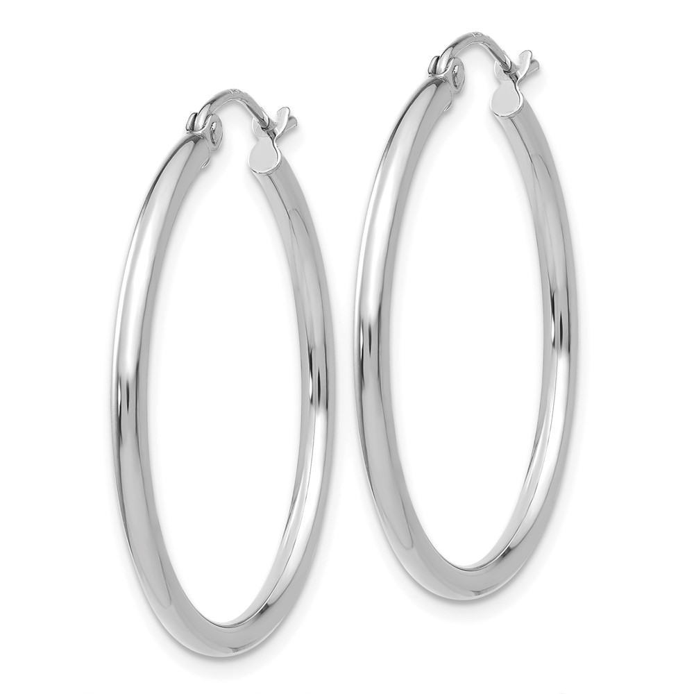 10K White Gold Polished 2mm Tube Hoop Earrings (10T826)