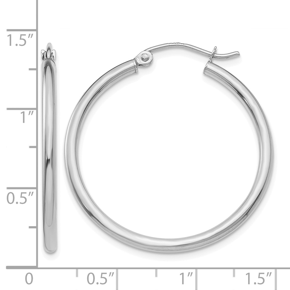 10K White Gold Polished 2mm Tube Hoop Earrings (10T826)