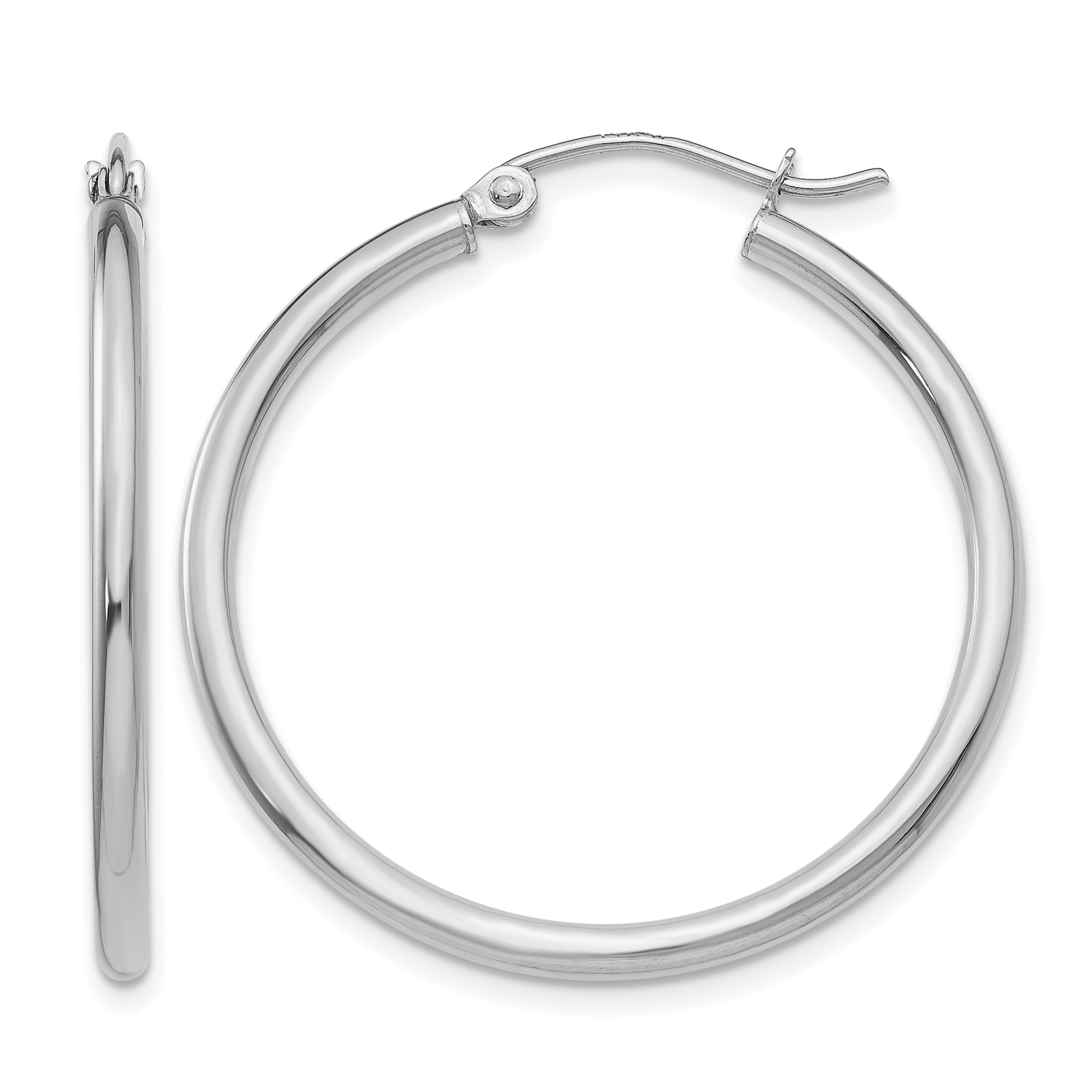 10K White Gold Polished 2mm Tube Hoop Earrings (10T826)