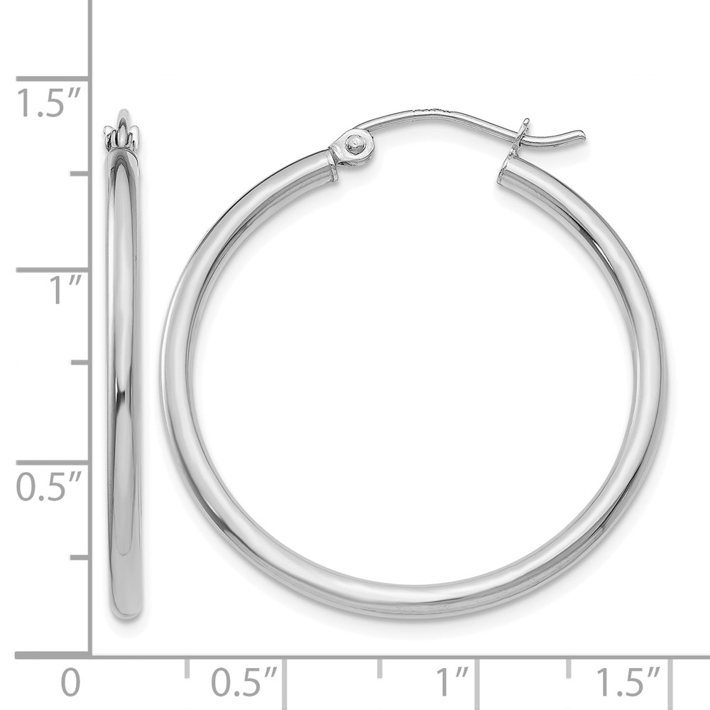 10K White Gold Polished 2mm Lightweight Tube Hoop Earrings (10T826L)