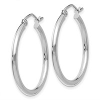 10K White Gold Polished 2mm Tube Hoop Earrings view 2