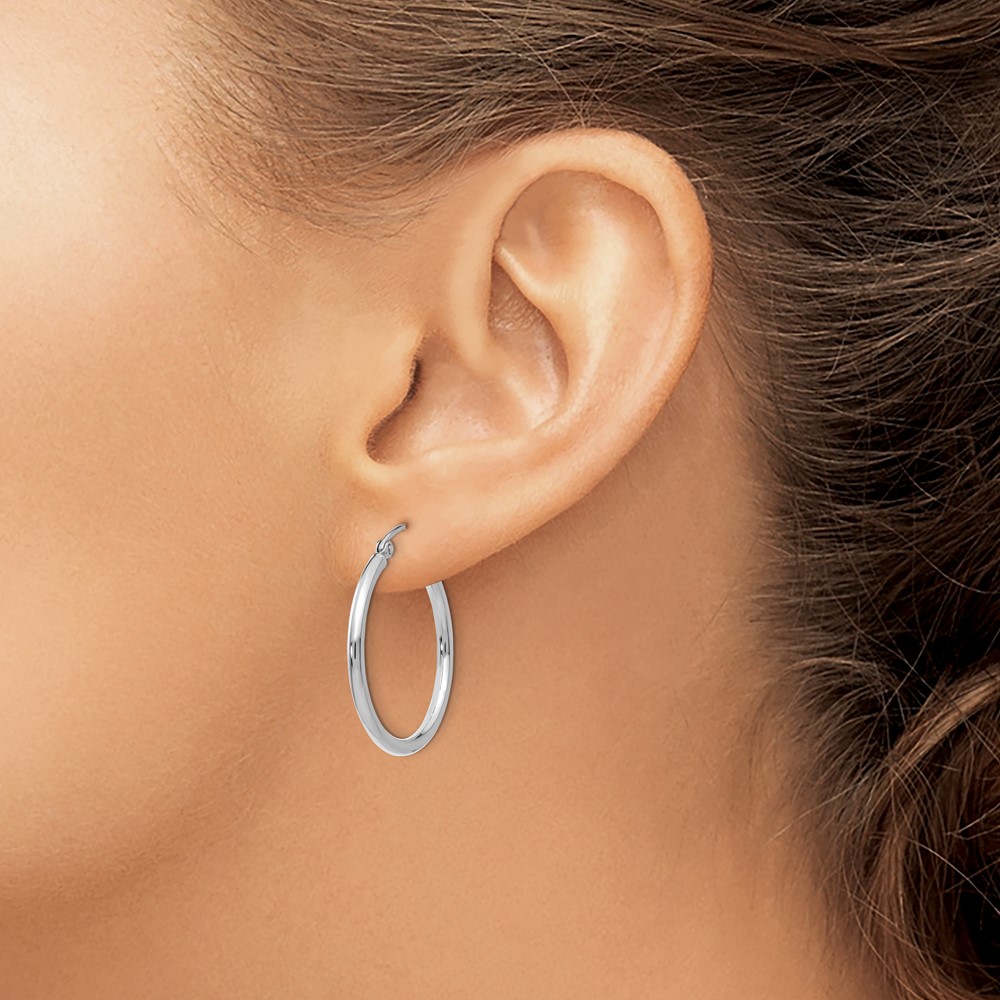 10K White Gold Polished 2mm Tube Hoop Earrings (10T827)