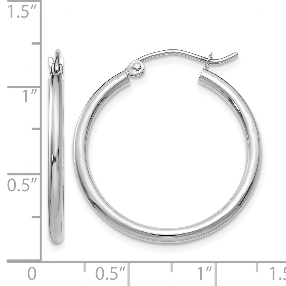 10K White Gold Polished 2mm Tube Hoop Earrings (10T827)