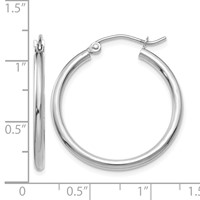 10K White Gold Polished 2mm Tube Hoop Earrings view 4