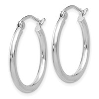 10K White Gold Polished 2mm Tube Hoop Earrings view 2