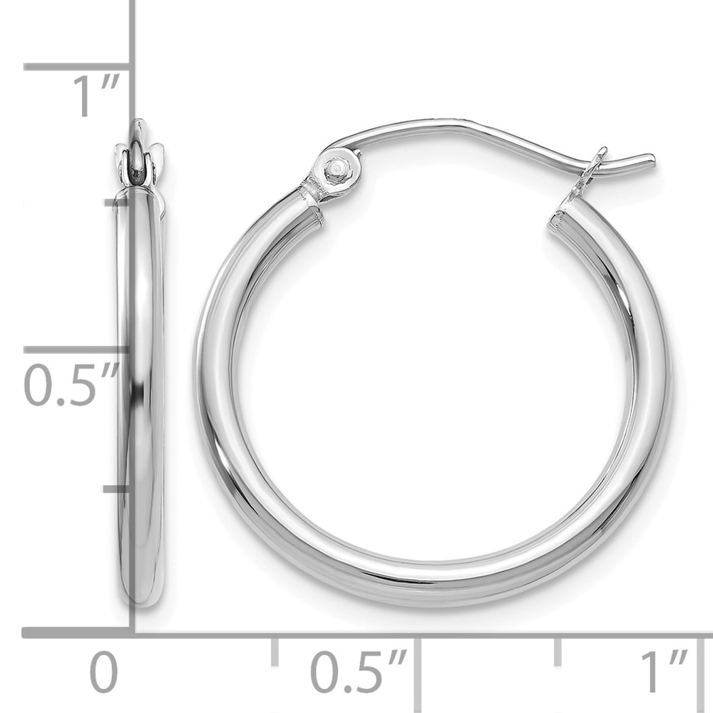 10K White Gold Polished 2mm Tube Hoop Earrings (10T828)