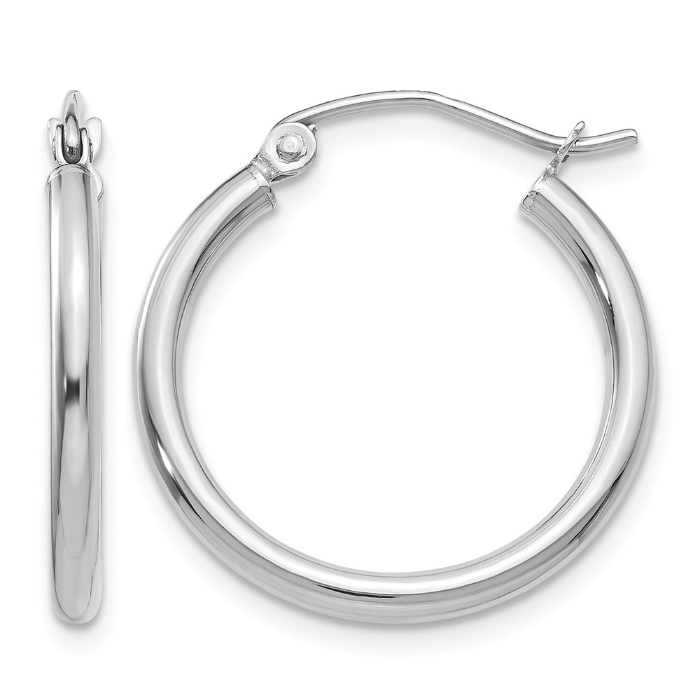 10K White Gold Polished 2mm Tube Hoop Earrings (10T828)