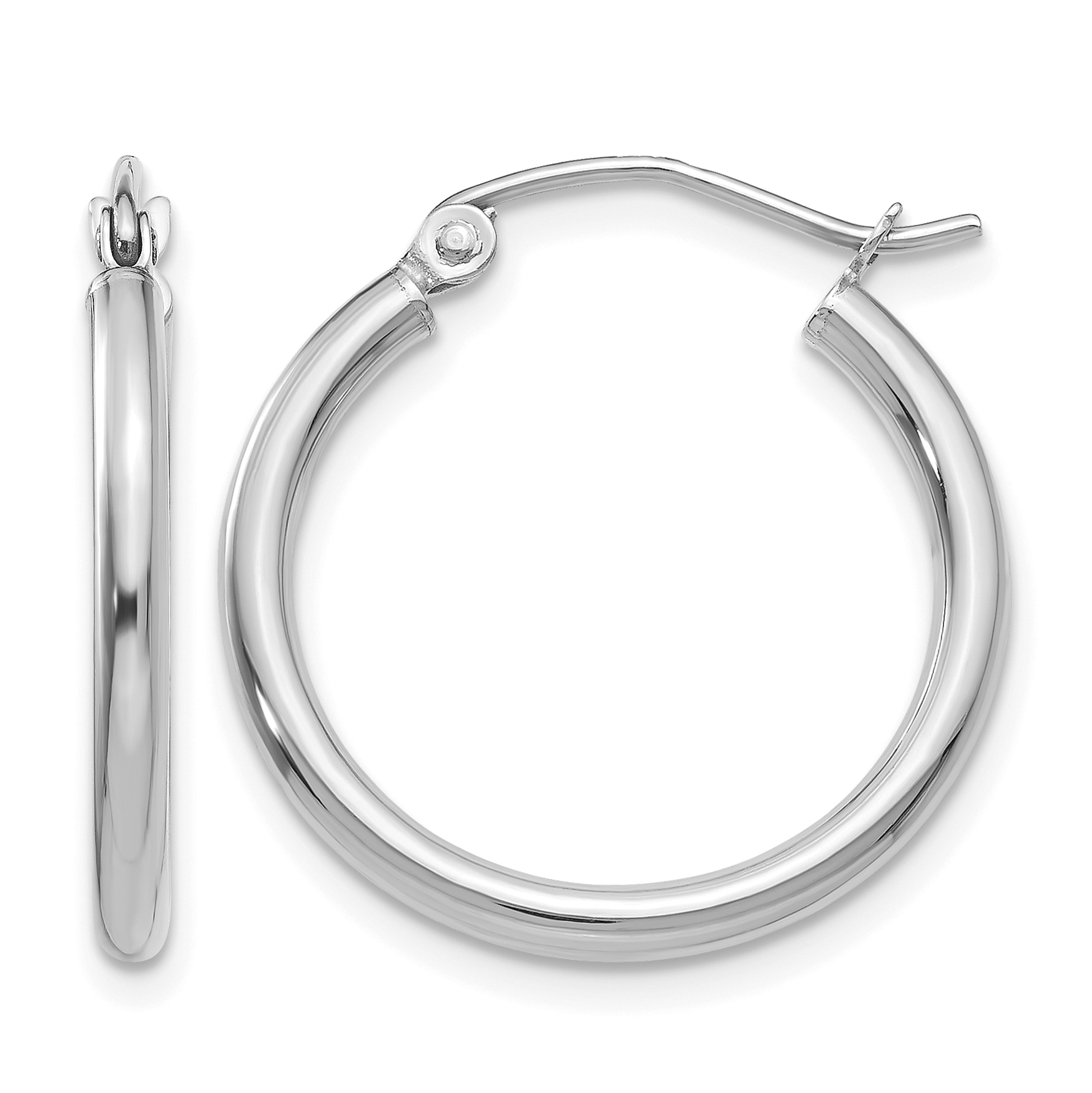 10K White Gold Polished 2mm Lightweight Tube Hoop Earrings (10T828L)