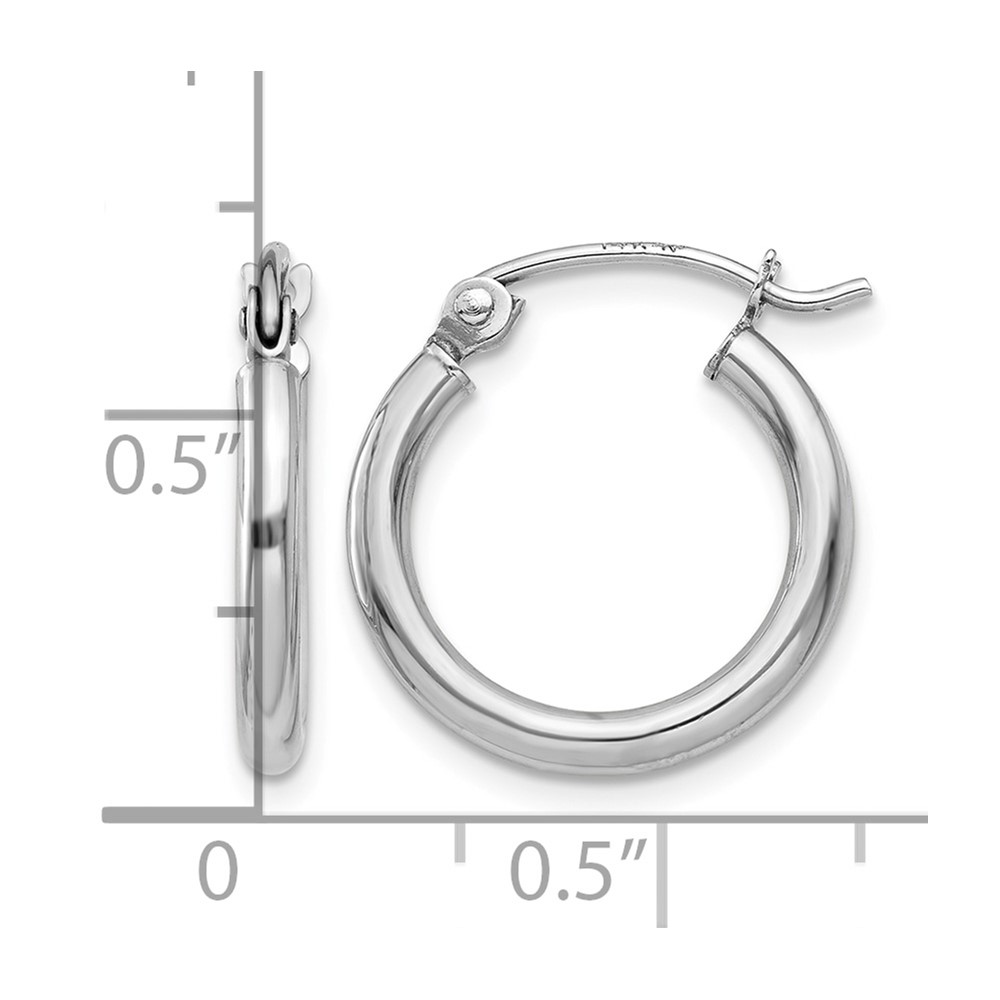 10K White Gold Polished 2mm Tube Hoop Earrings (10T829)