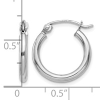10K White Gold Polished 2mm Tube Hoop Earrings view 4