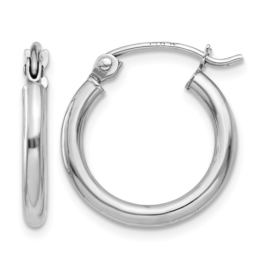 10K White Gold Polished 2mm Tube Hoop Earrings (10T829)