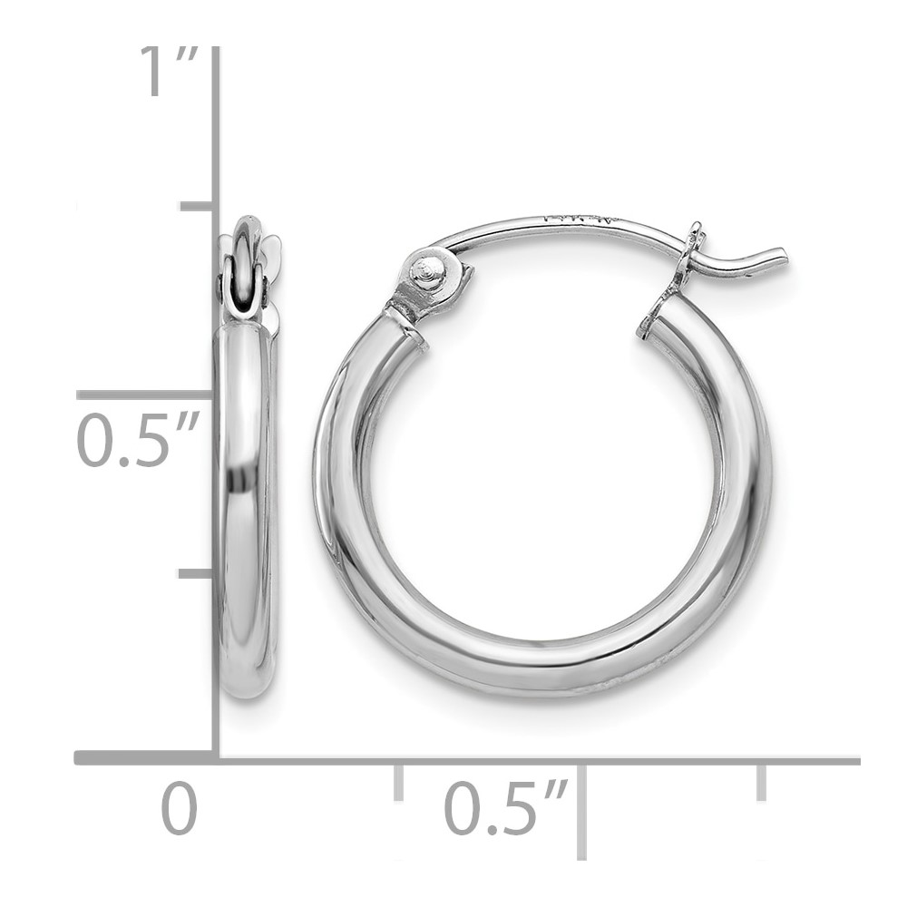 10K White Gold Polished 2mm Lightweight Tube Hoop Earrings (10T829L)