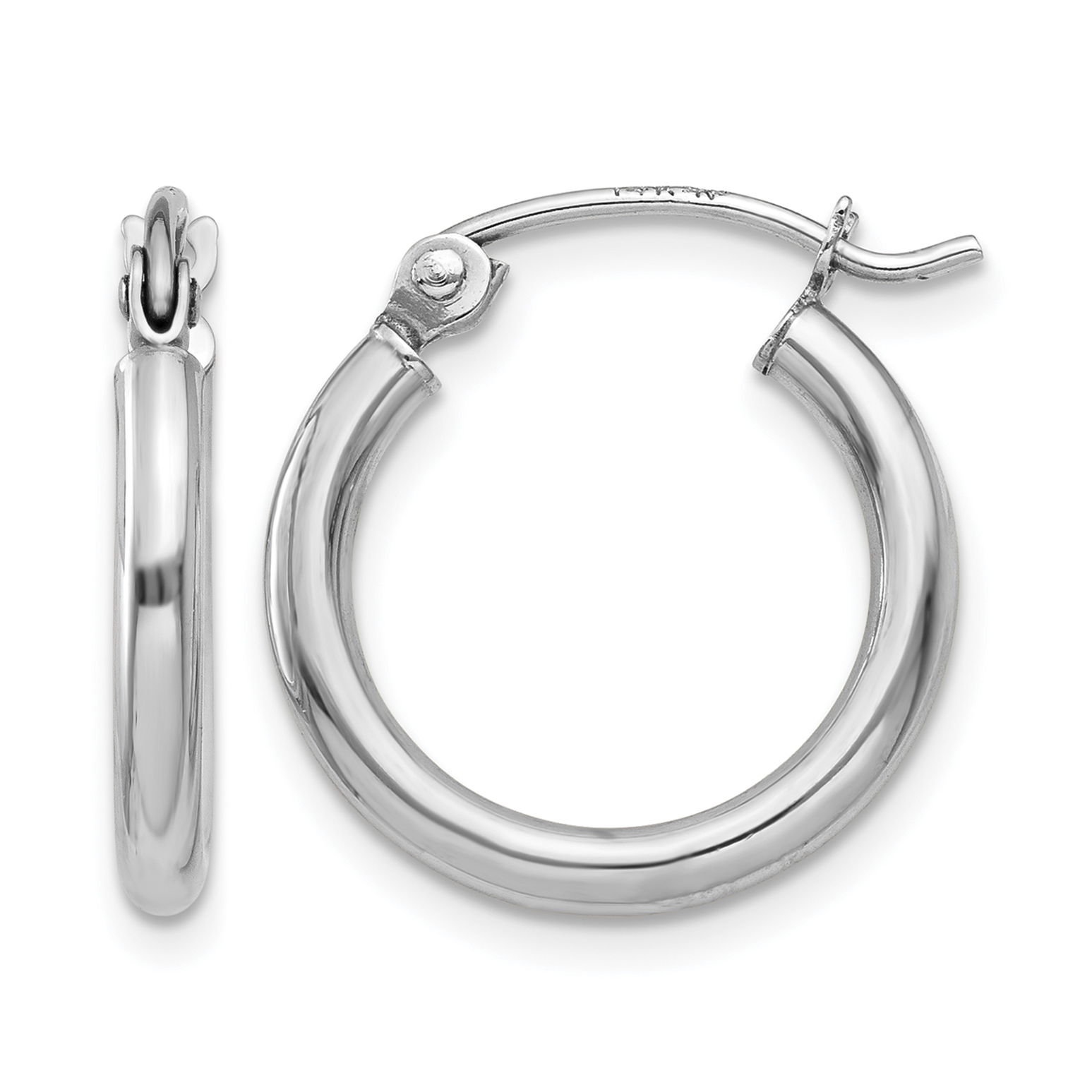 10K White Gold Polished 2mm Lightweight Tube Hoop Earrings (10T829L)