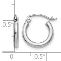 10K White Gold Polished 2mm Tube Hoop Earrings view 4