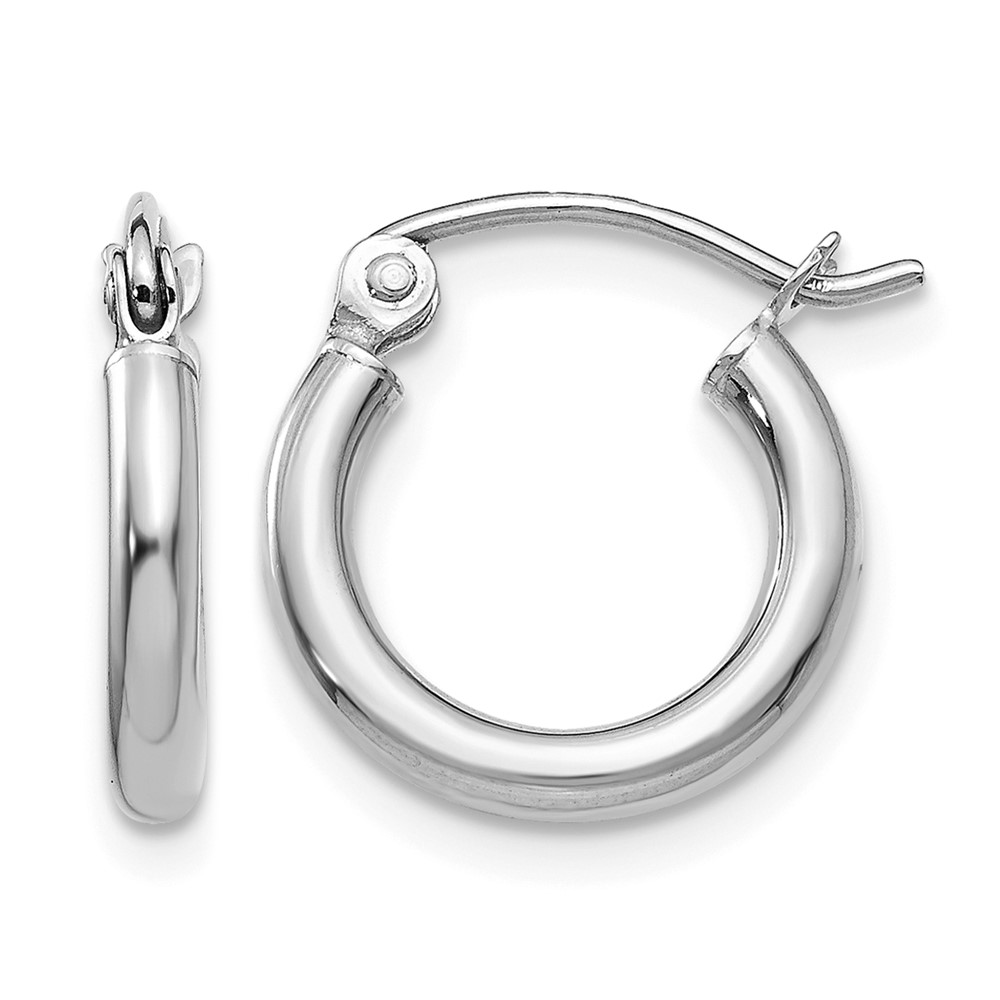 10K White Gold Polished 2mm Tube Hoop Earrings (10T830)