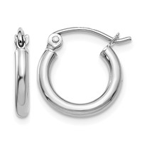 10K White Gold Polished 2mm Tube Hoop Earrings view 1