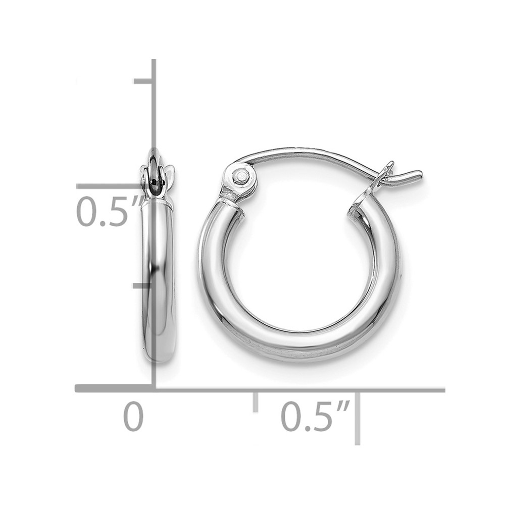10K White Gold Polished 2mm Lightweight Tube Hoop Earrings (10T830L)