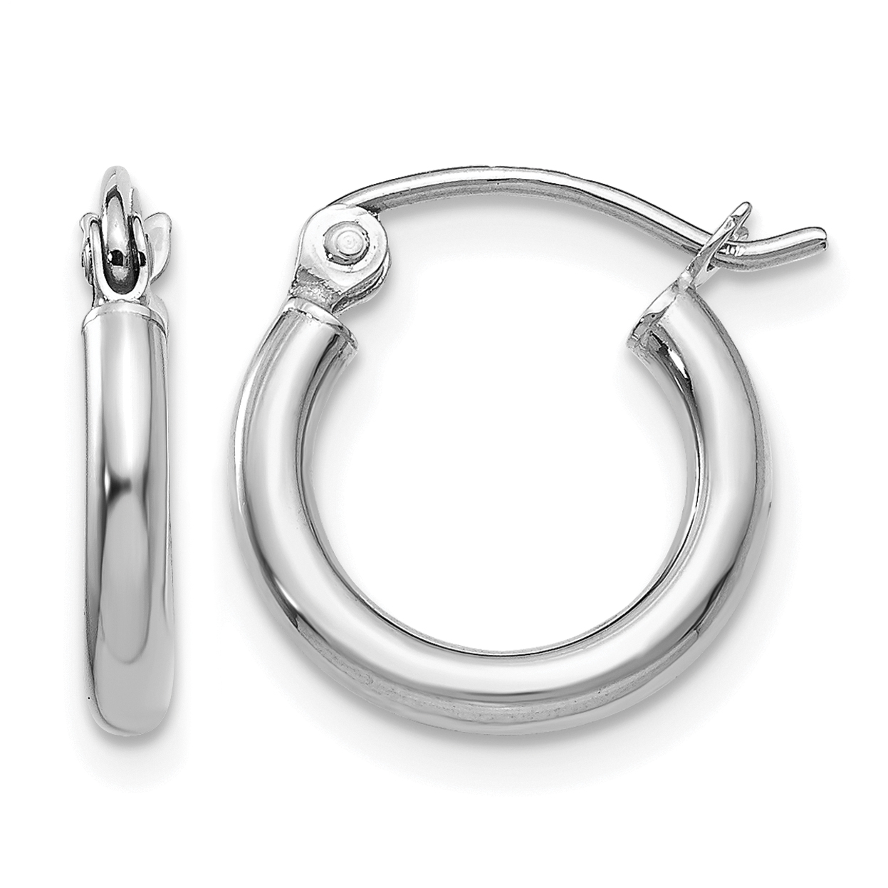 10K White Gold Polished 2mm Lightweight Tube Hoop Earrings (10T830L)