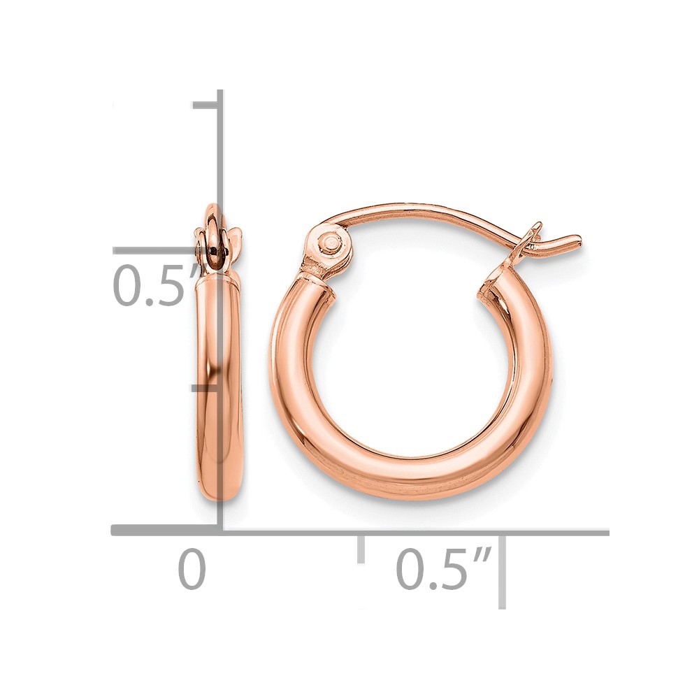 10k Rose Gold Polished 2x12mm Lightweight Tube Hoop Earrings (10T830RL)