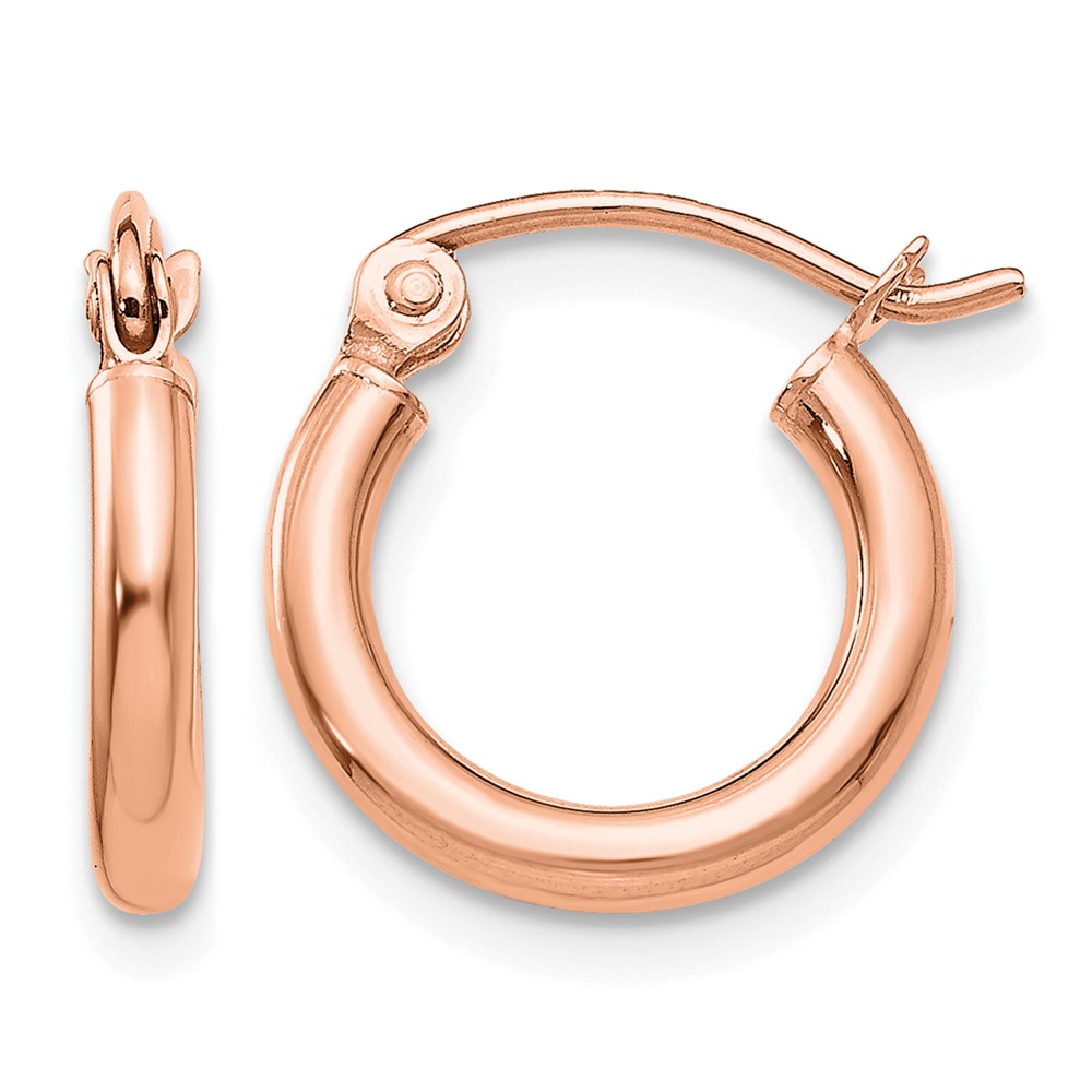 10k Rose Gold Polished 2x12mm Lightweight Tube Hoop Earrings (10T830RL)