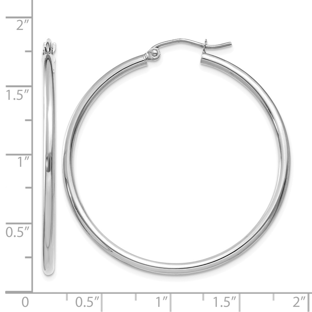 10K White Gold Polished 2mm Tube Hoop Earrings (10T831)